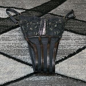 VS MIDNIGHT AFFAIR EMBROIDERED MESH GOLD ROSES FAUX LEATHER BRAZILIAN PA…